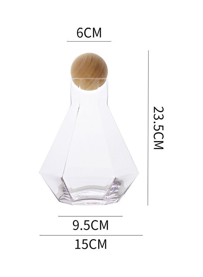 Glass Water Bottle With Six Edge And Wooden Stopper Clear 15x15x23.5cm - v1643118750/N44865610A_4