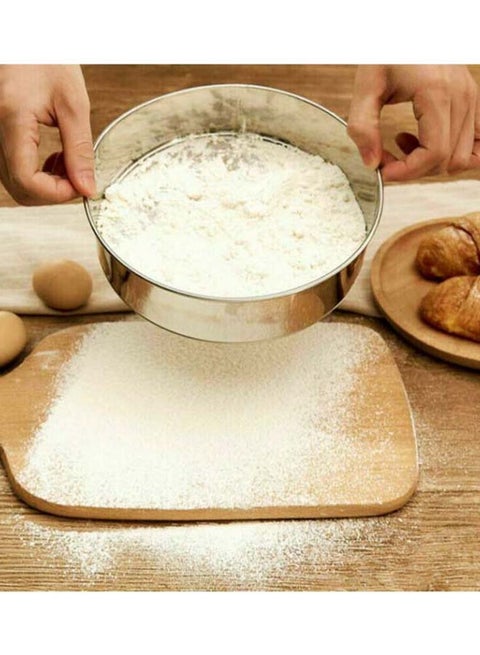 Stainless Steel Round Flour Strainer Silver 19cm