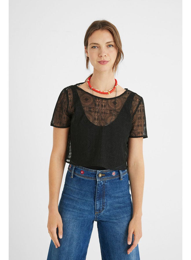 DESIGUAL Casual Plain Basic Short Sleeve Bodysuit Black  - Image 1