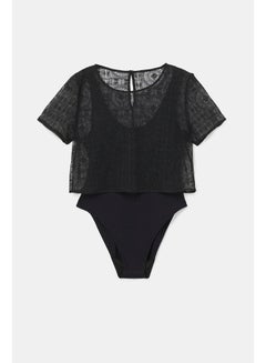 DESIGUAL Casual Plain Basic Short Sleeve Bodysuit Black  - Image 5