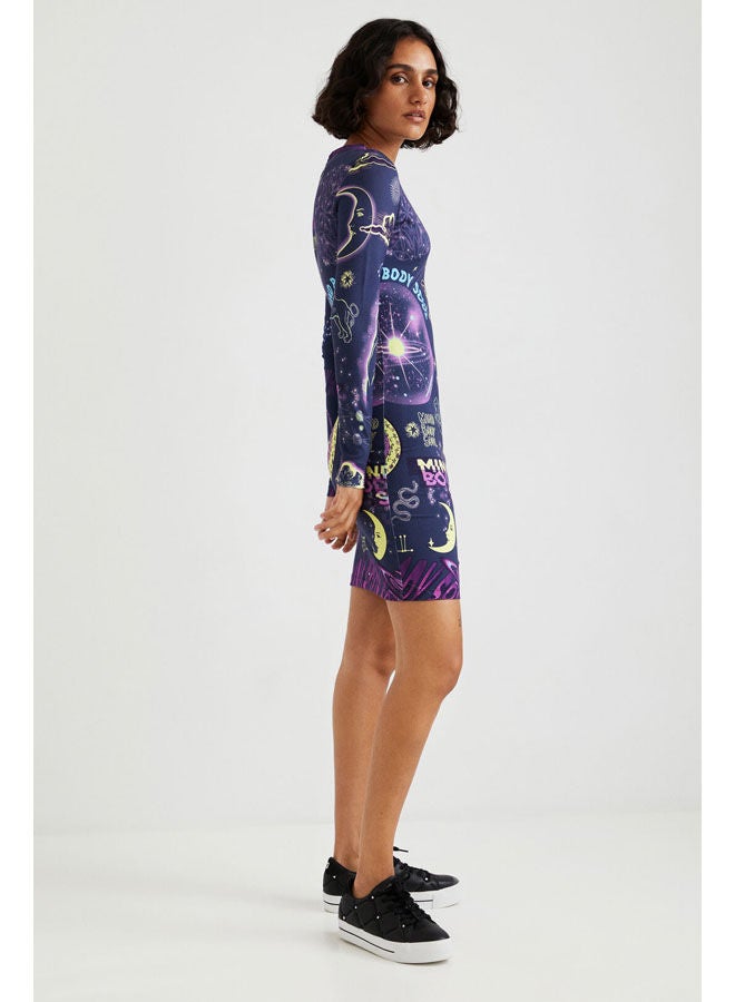 DESIGUAL Casual Printed Long Sleeve Dresses Blue  - Image 4