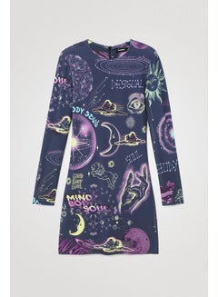 DESIGUAL Casual Printed Long Sleeve Dresses Blue  - Image 5
