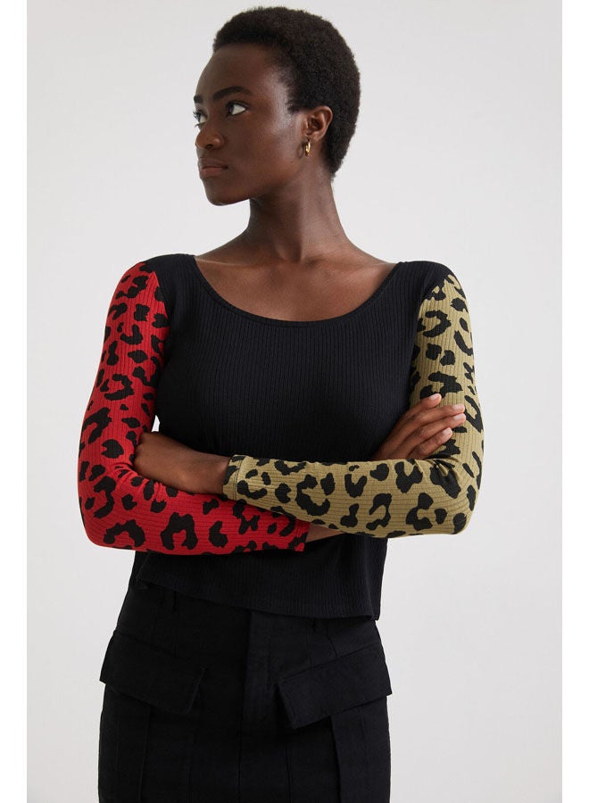 DESIGUAL Casual Plain Basic Long Sleeve T Shirt Black - Image 1
