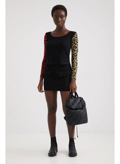 DESIGUAL Casual Plain Basic Long Sleeve T Shirt Black  - Image 2