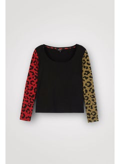 DESIGUAL Casual Plain Basic Long Sleeve T Shirt Black  - Image 5