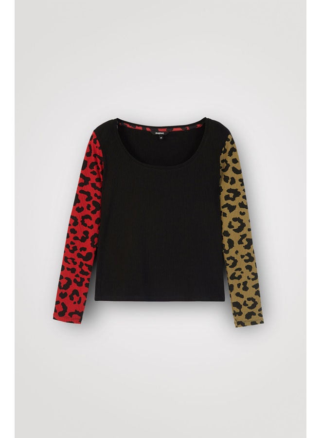 DESIGUAL Casual Plain Basic Long Sleeve T Shirt Black - Image 5