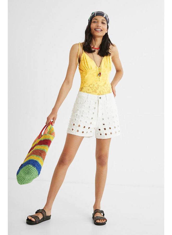 ديسيجوال Casual Plain Basic Sleeveless Bodysuit Yellow - Image 3