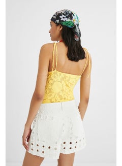 DESIGUAL Casual Plain Basic Sleeveless Bodysuit Yellow  - Image 4