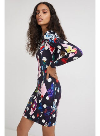 Casual Colour Blocked Long Sleeve Dresses Multicolour