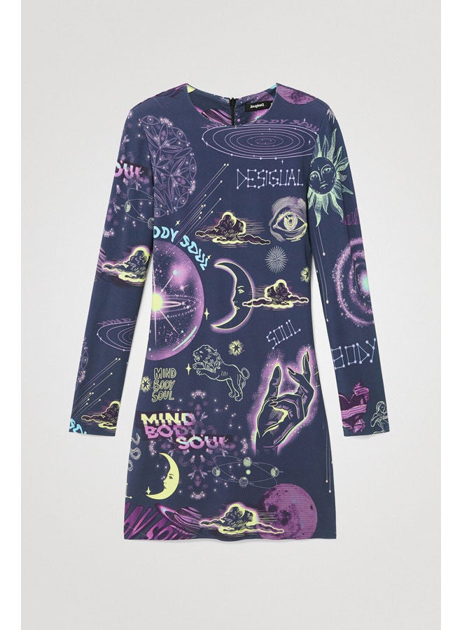 DESIGUAL Casual Printed Long Sleeve Dresses Blue  - Image 5