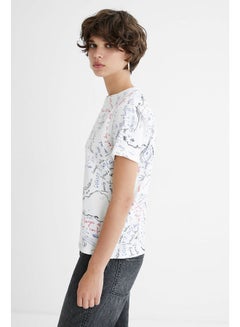 DESIGUAL Casual Printed Short Sleeve T Shirt White  - Image 4