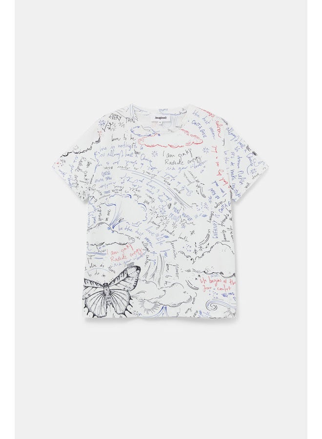 DESIGUAL Casual Printed Short Sleeve T Shirt White  - Image 5