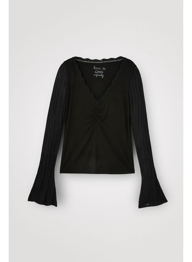 DESIGUAL Casual Round Neck T_Shirt Black 