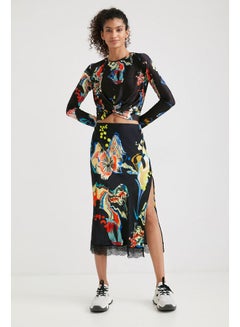 DESIGUAL Casual Printed Long Sleeve T Shirt Black  - Image 1