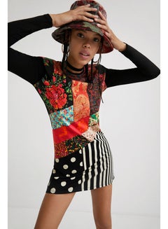 DESIGUAL Casual Colour Blocked Short Sleeve Dresses Black  - Image 1