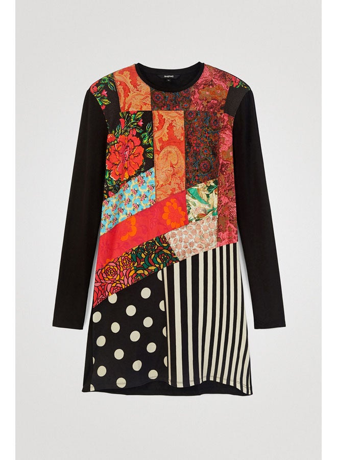 DESIGUAL Casual Colour Blocked Short Sleeve Dresses Black  - Image 5