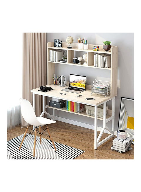 Study Desk With Storage Beige 120 x 60 x 141.5cm