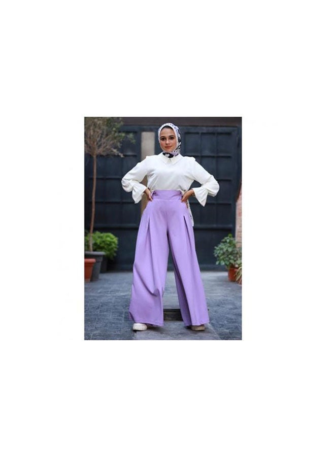 Violeta - Casual Plain Basic High-Rise Pants Purple - Image 1