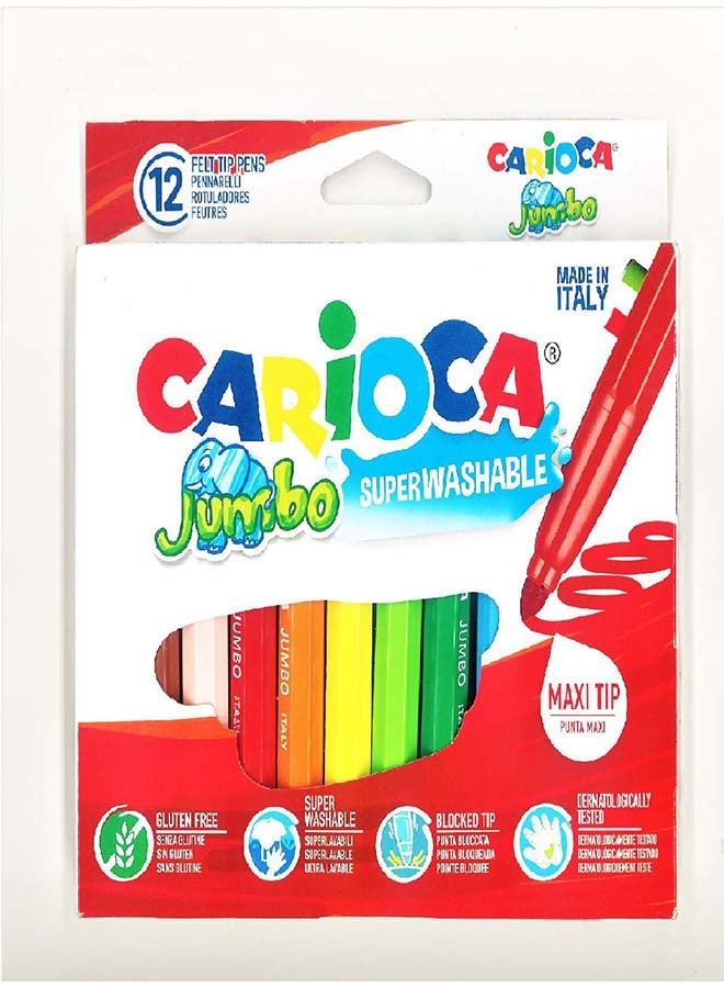 كاريوكا طقم أقلام تلوين جامبو قابلة للغسل بسهولة مكون من 12 قطعة متعدد الألوان
