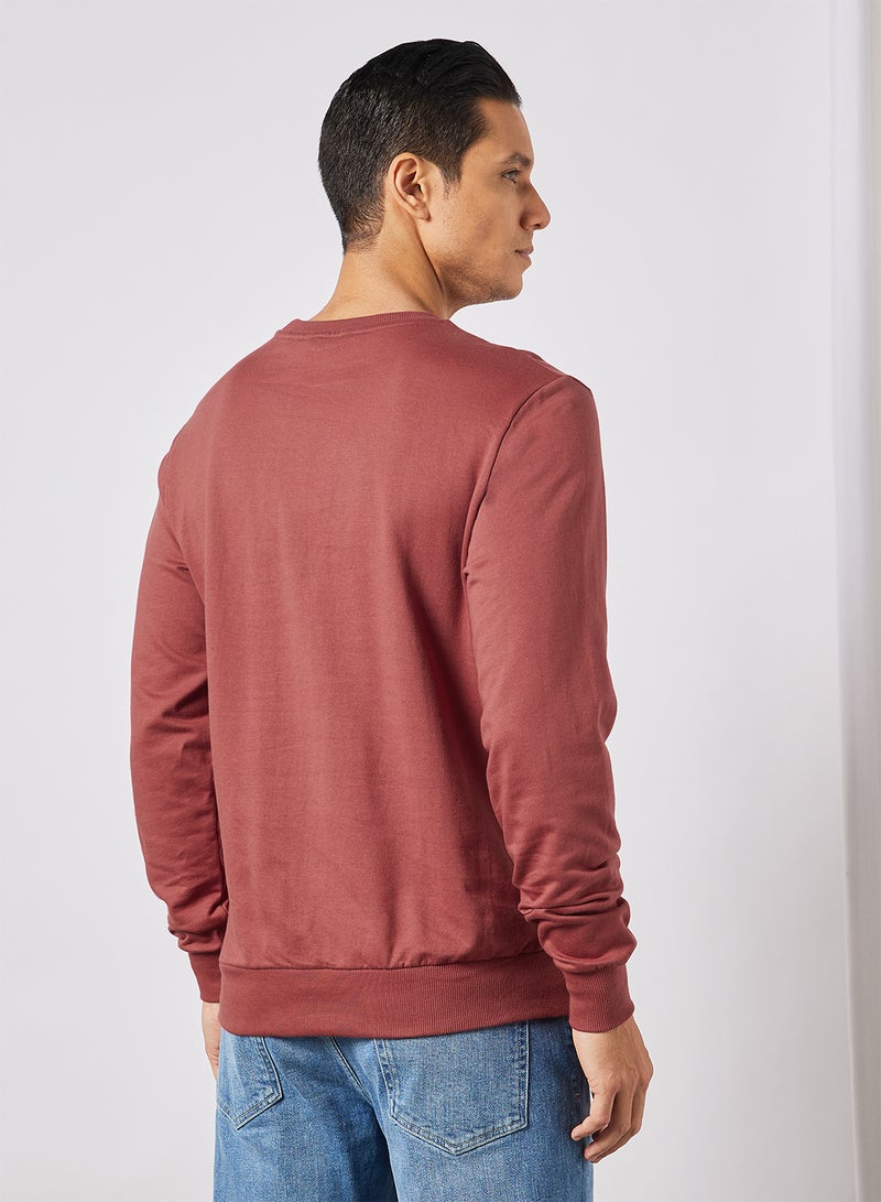 Noon East - Crew Neck Men's Cotton Sweatshirt Dark Mauve - Image 1
