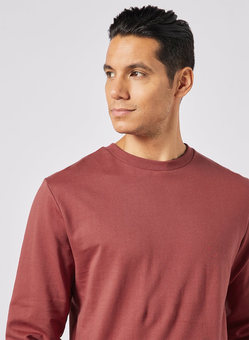 Noon East - Crew Neck Men's Cotton Sweatshirt Dark Mauve - Image 1