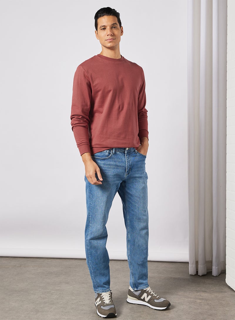 Noon East - Crew Neck Men's Cotton Sweatshirt Dark Mauve - Image 1