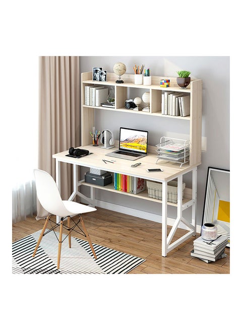 Study Desk With Storage Computer Desk Beige 120x60x141.5cm