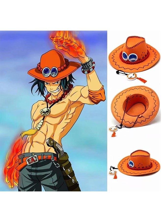QiaoKai - Portgas D Ace Cowboy Cosplay Artificial Leather Hat Orange Color For Kids - Image 1