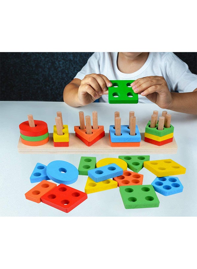 kizh - 21 Piece Wooden Educational Shape Sorter Preschool Toddler Toy Game Set For Kids - Image 1