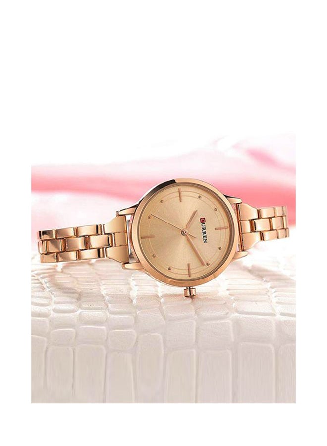 كارين ساعة يد بعقارب وبسوار مصنوع من سبيكة معدنية مقاومة للماء طراز 9019 - قياس 30 مم - لون ذهبي وردي للنساء - Image 3