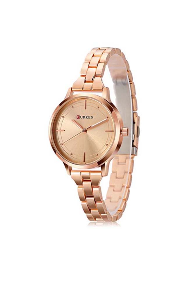 كارين ساعة يد بعقارب وبسوار مصنوع من سبيكة معدنية مقاومة للماء طراز 9019 - قياس 30 مم - لون ذهبي وردي للنساء - Image 4