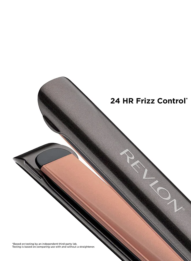 Revlon Revlon Salon Copper Smooth Styler Straightener, Auto Shut Off, Auto dual voltage, 30 LCD heat settings, 10s fast heat setup. Colour fade control. Black 125mm