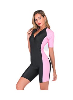 Joychic Short Sleeve Contrast Panel One Piece Swimming Wear Multicolour  - Image 4