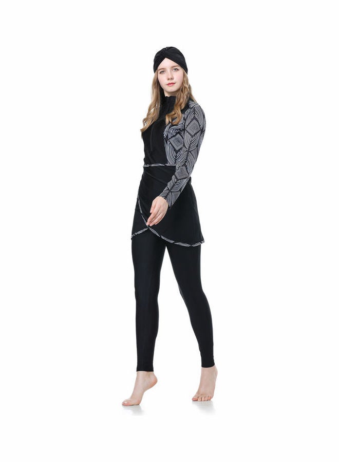 Joychic - Women Conservative Full Body Printing Swimsuit Black - Image 1