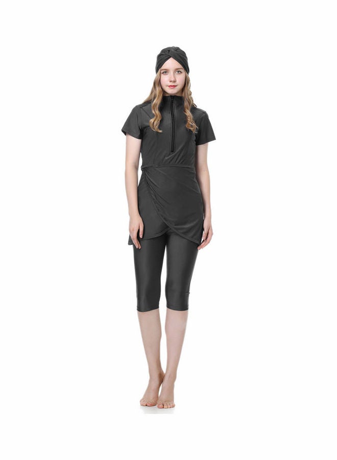 Joychic - Classic Simple Design Short Sleeve Burkini Swimsuits Black - Image 1