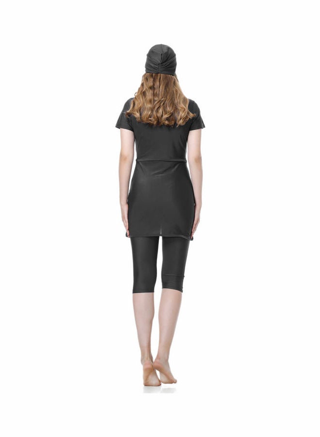 Joychic - Classic Simple Design Short Sleeve Burkini Swimsuits Black - Image 1