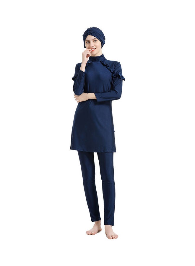 Joychic - Arab Islamic Full Length Solid Color Swimwear Set Dark Blue - Image 1