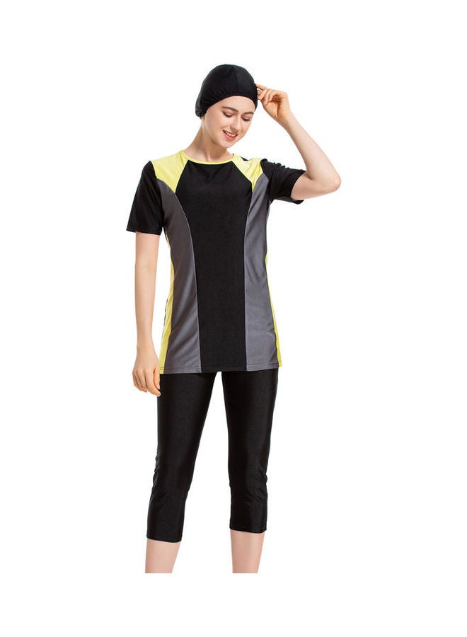 Joychic - Nylon Round Neck Muslim Short Sleeve Contrast Burkini Black - Image 1