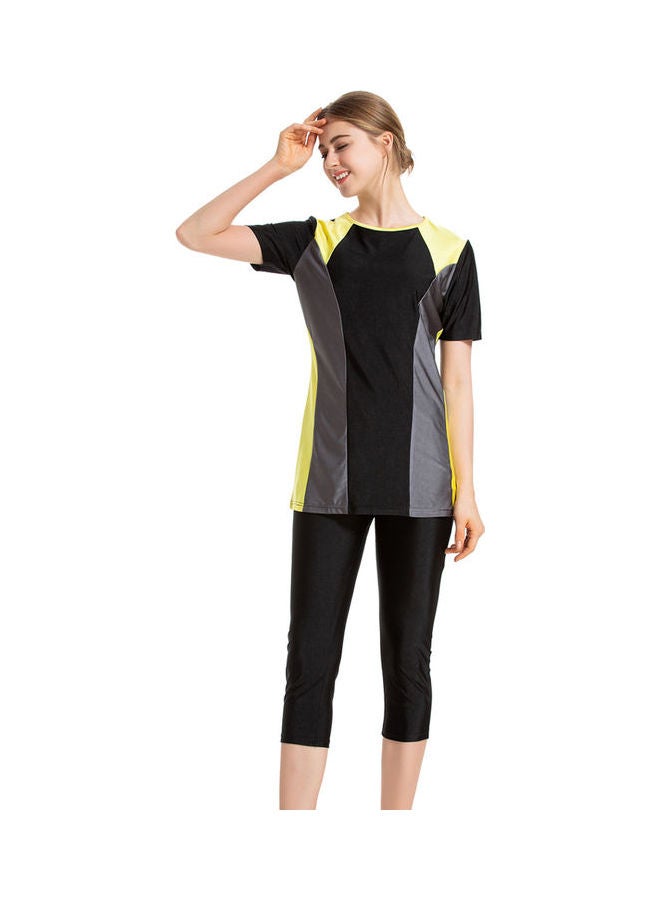 Joychic - Nylon Round Neck Muslim Short Sleeve Contrast Burkini Black - Image 1