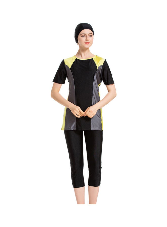 Joychic - Nylon Round Neck Muslim Short Sleeve Contrast Burkini Black - Image 1