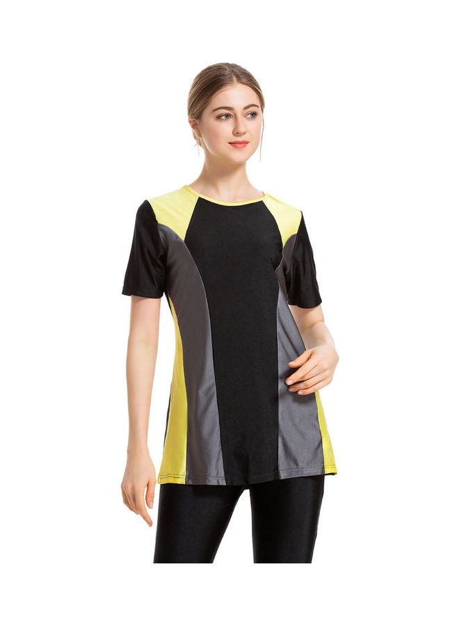 Joychic - Nylon Round Neck Muslim Short Sleeve Contrast Burkini Black - Image 1