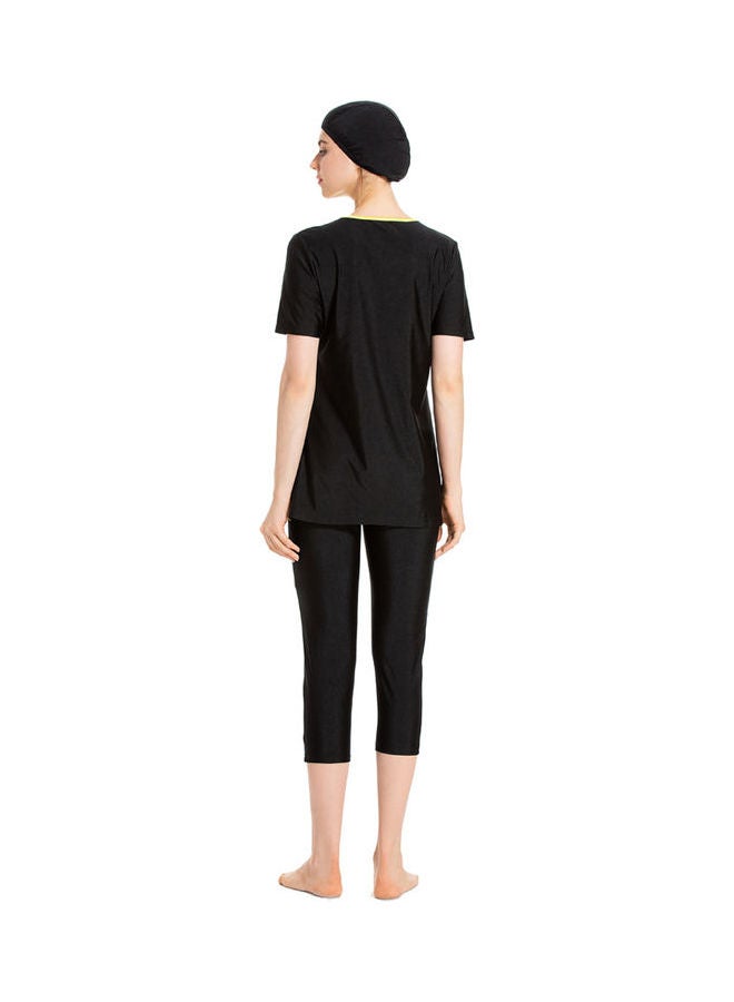 Joychic - Nylon Round Neck Muslim Short Sleeve Contrast Burkini Black - Image 1