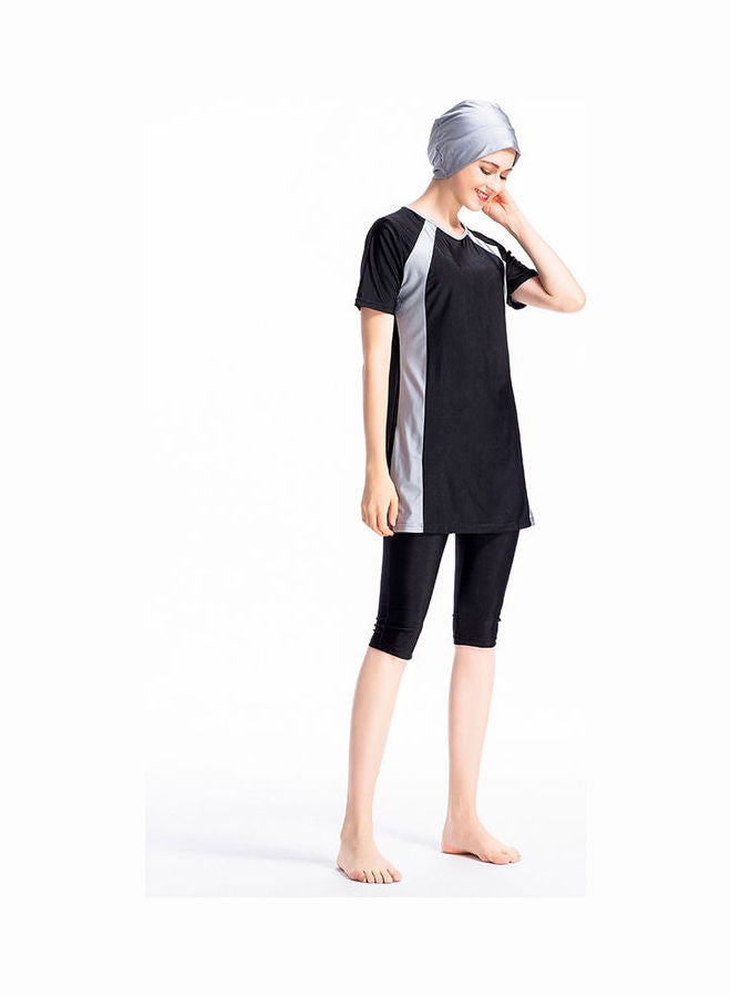 Joychic - 3-Piece Short Sleeve Contrast Swimsuit Set With Cap Black - Image 1