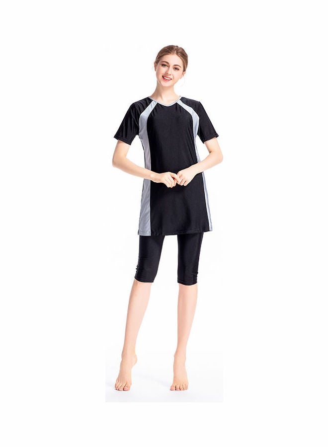Joychic - 3-Piece Short Sleeve Contrast Swimsuit Set With Cap Black - Image 1