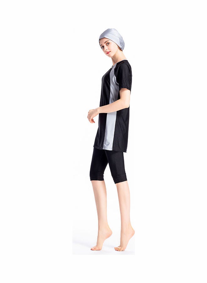 Joychic - 3-Piece Short Sleeve Contrast Swimsuit Set With Cap Black - Image 1