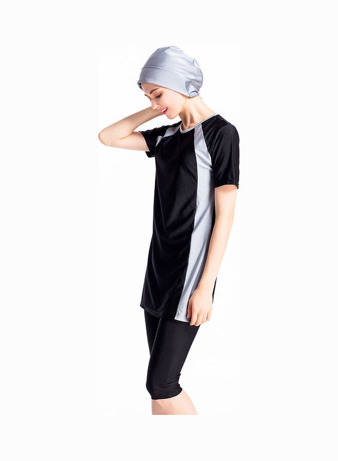 Joychic - 3-Piece Short Sleeve Contrast Swimsuit Set With Cap Black - Image 1