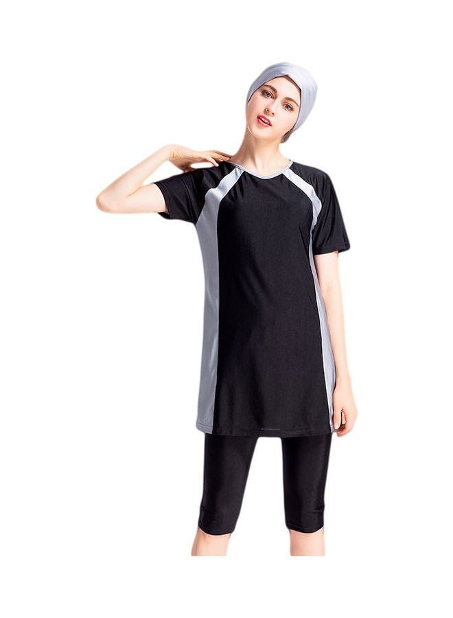 Joychic - 3-Piece Short Sleeve Contrast Swimsuit Set With Cap Black - Image 1