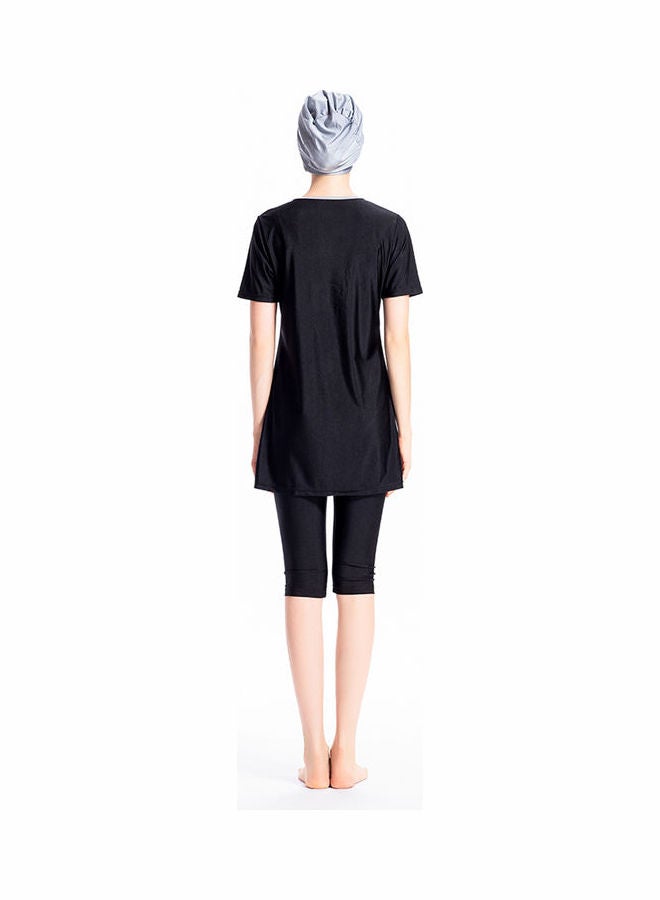 Joychic - 3-Piece Short Sleeve Contrast Swimsuit Set With Cap Black - Image 1