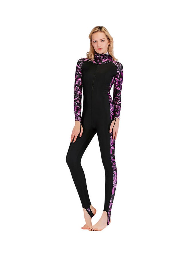Joychic - Printing Panel Women Long Sleeve Hooded One Piece Swimsuit Multicolour - Image 1