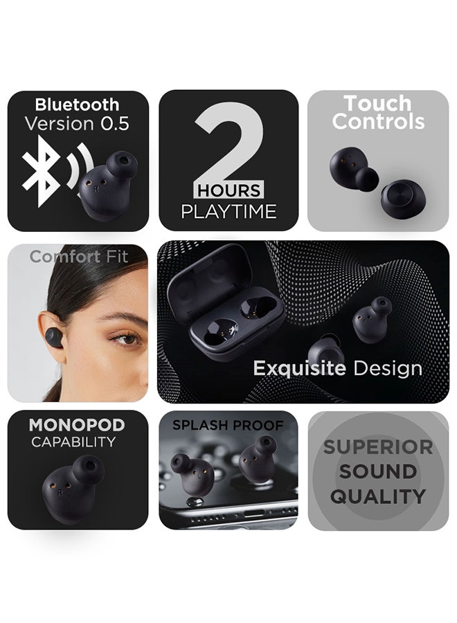 True Wireless (TWS) Bluetooth Earphone Earbuds - With Touch Adaptive Control And Charging Case Black